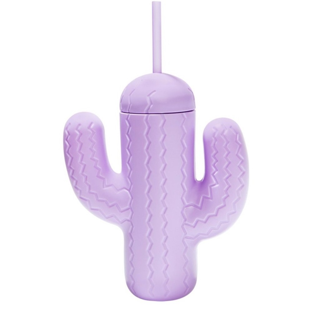 Pink Sky Purple Cactus Shaped Tumbler with Straw NEW